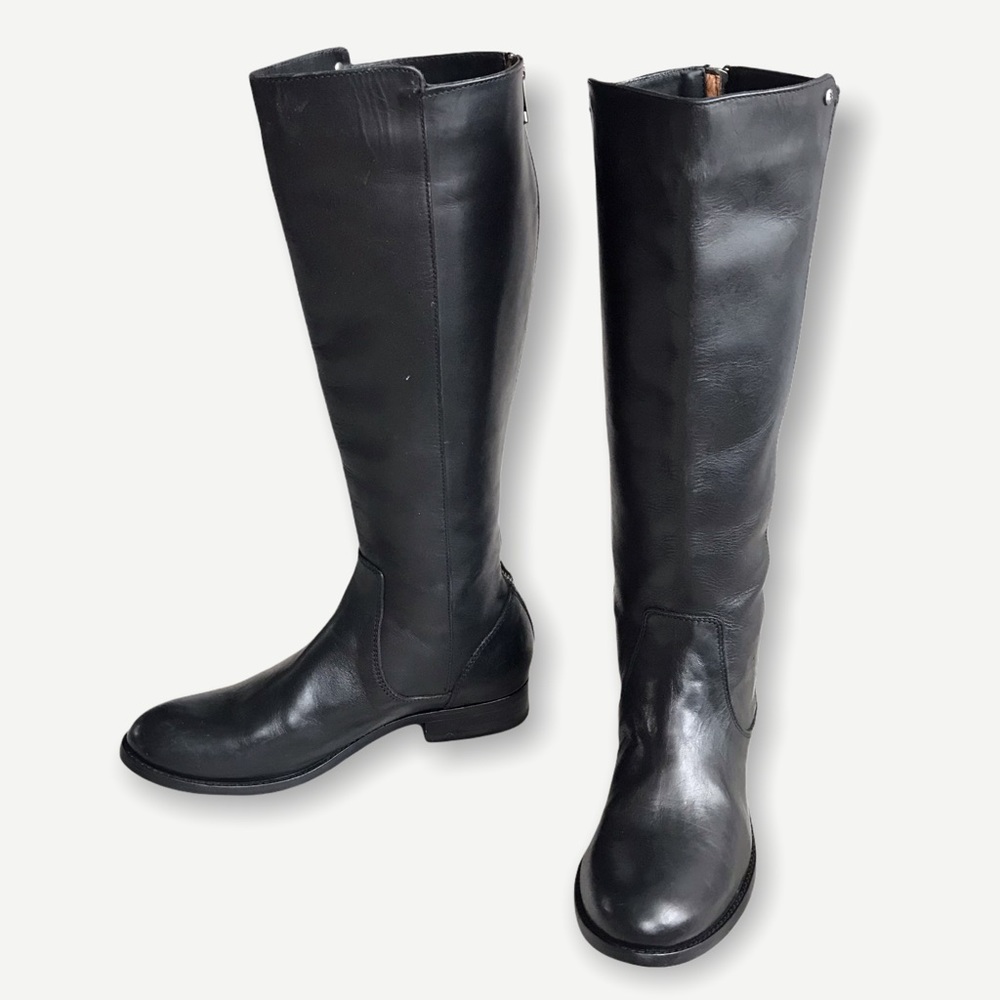 $398 Frye Melissa Stud Black Back Zip Tall Real Leather Black Knee High Boot - Picture 9 of 16
